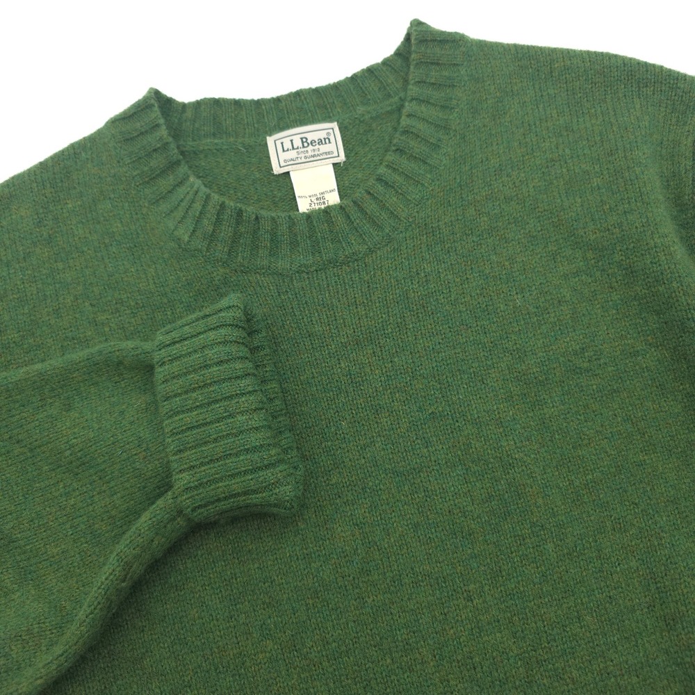 LL Bean Mens Shetland Wool Crewneck Sweater Green L-REG 271087